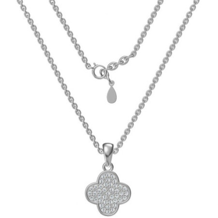 Ezüst nyaklánc - négylevelű lóhere, átlátszó kerek cirkóniák, hossza 43 - 46 cm | Argento-ekszer.hu