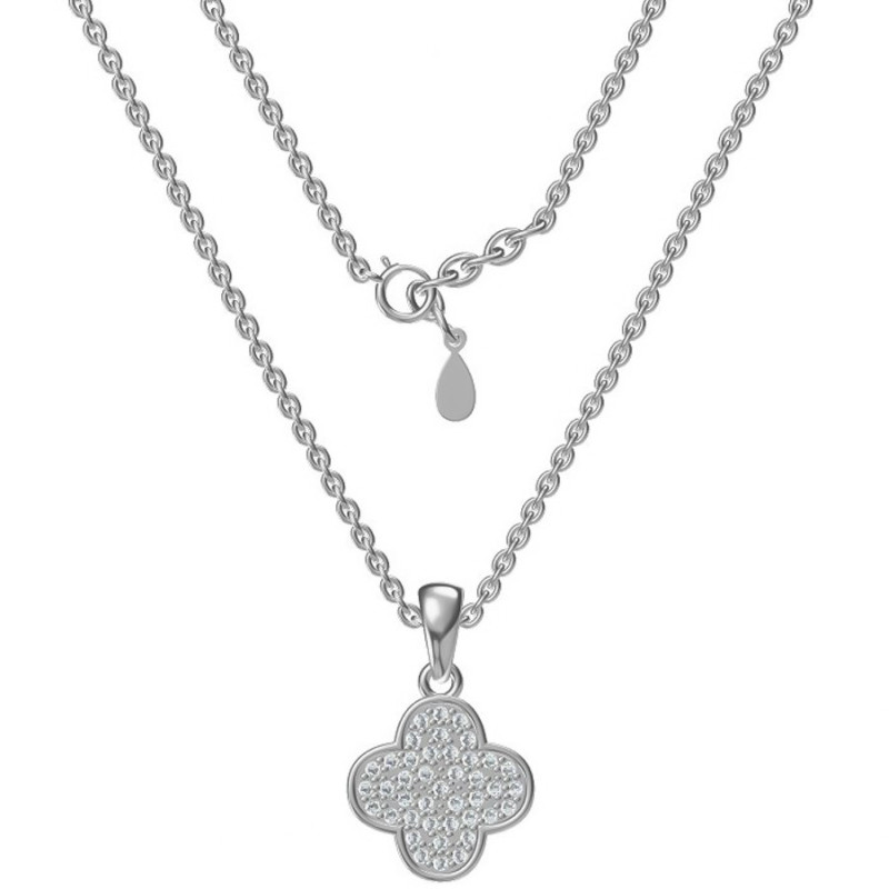 Ezüst nyaklánc - négylevelű lóhere, átlátszó kerek cirkóniák, hossza 43 - 46 cm | Argento-ekszer.hu