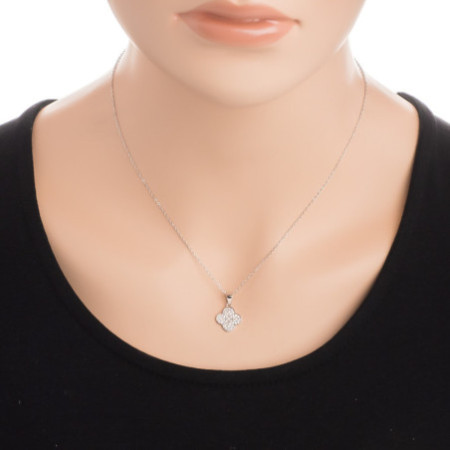 Ezüst nyaklánc - négylevelű lóhere, átlátszó kerek cirkóniák, hossza 43 - 46 cm | Argento-ekszer.hu