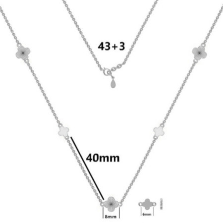 Ezüst nyaklánc - négylevelű lóhere, hossza 43 - 46 cm | Argento-ekszer.hu