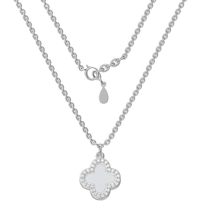 Ezüst nyaklánc - négylevelű lóhere, fehér  gyöngyház, hossza 43 - 46 cm | Argento-ekszer.hu