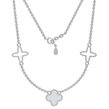 Ezüst nyaklánc - négylevelű lóhere, fehér  gyöngyház, hossza 43 - 46 cm | Argento-ekszer.hu