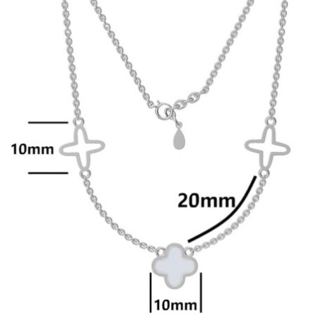 Ezüst nyaklánc - négylevelű lóhere, fehér  gyöngyház, hossza 43 - 46 cm | Argento-ekszer.hu