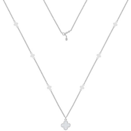 Ezüst nyaklánc - négylevelű lóhere, fehér  gyöngyház, hossza 43 - 46 cm | Argento-ekszer.hu