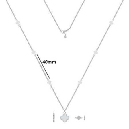 Ezüst nyaklánc - négylevelű lóhere, fehér  gyöngyház, hossza 43 - 46 cm | Argento-ekszer.hu