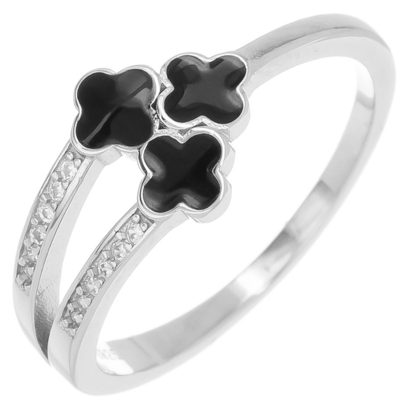 Ezüst gyűrű - négylevelű lóhere, átlátszó kerek cirkóniák | Argento-ekszer.hu