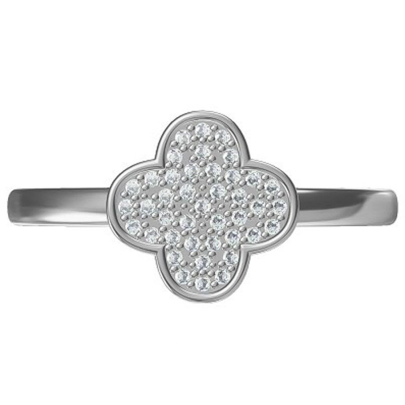 Ezüst gyűrű - négylevelű lóhere, átlátszó kerek cirkóniák | Argento-ekszer.hu