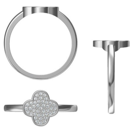 Ezüst gyűrű - négylevelű lóhere, átlátszó kerek cirkóniák | Argento-ekszer.hu