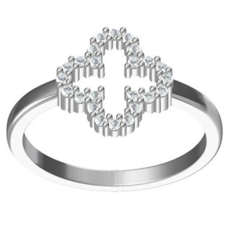 Ezüst gyűrű - négylevelű lóhere, átlátszó kerek cirkóniák | Argento-ekszer.hu