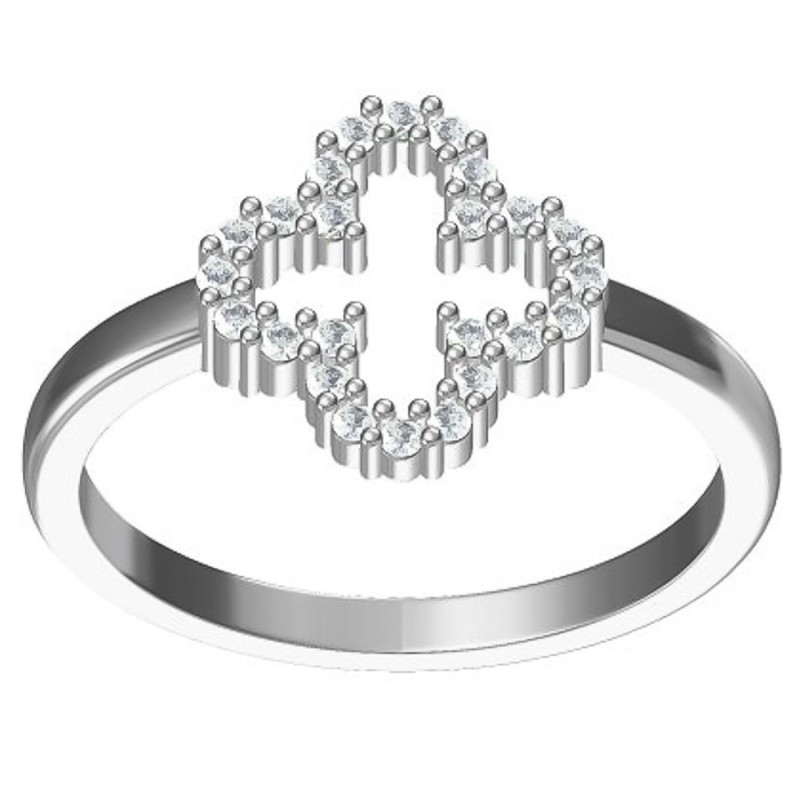 Ezüst gyűrű - négylevelű lóhere, átlátszó kerek cirkóniák | Argento-ekszer.hu