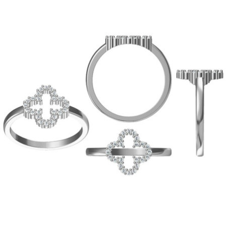 Ezüst gyűrű - négylevelű lóhere, átlátszó kerek cirkóniák | Argento-ekszer.hu