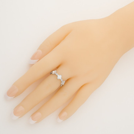 Ezüst gyűrű - négylevelű lóhere, fehér  gyöngyház, kerek cirkóniák | Argento-ekszer.hu