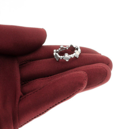 Ezüst gyűrű - négylevelű lóhere, fehér  gyöngyház, kerek cirkóniák | Argento-ekszer.hu