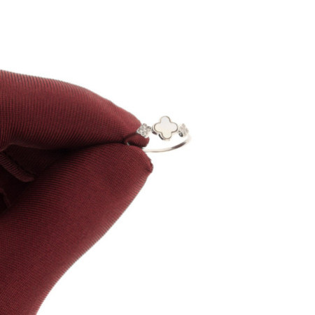 Ezüst gyűrű - négylevelű lóhere, fehér  gyöngyház, kerek cirkóniák | Argento-ekszer.hu