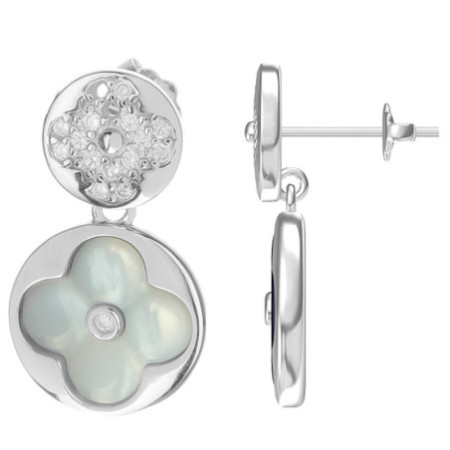 Ezüst fülbevaló - négylevelű lóhere, átlátszó kerek cirkóniák, fehér  gyöngyház | Argento-ekszer.hu