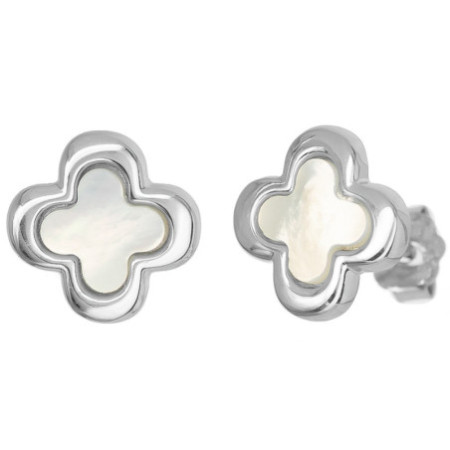 Ezüst fülbevaló - négylevelű lóhere, fehér  gyöngyház | Argento-ekszer.hu