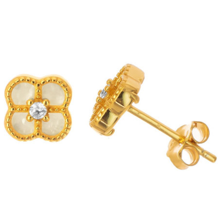 Ezüst fülbevaló - négylevelű lóhere, fehér  gyöngyház | Argento-ekszer.hu