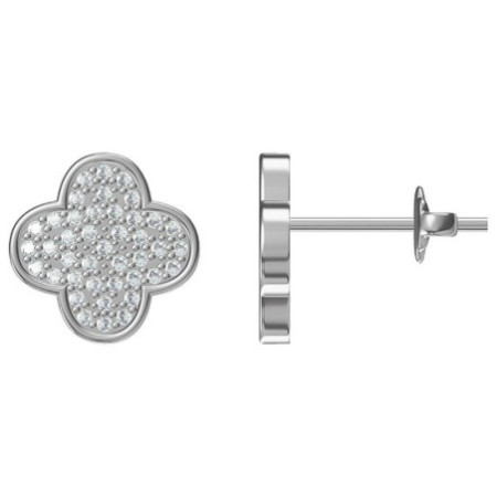 Ezüst fülbevaló - négylevelű lóhere, átlátszó kerek cirkóniák | Argento-ekszer.hu