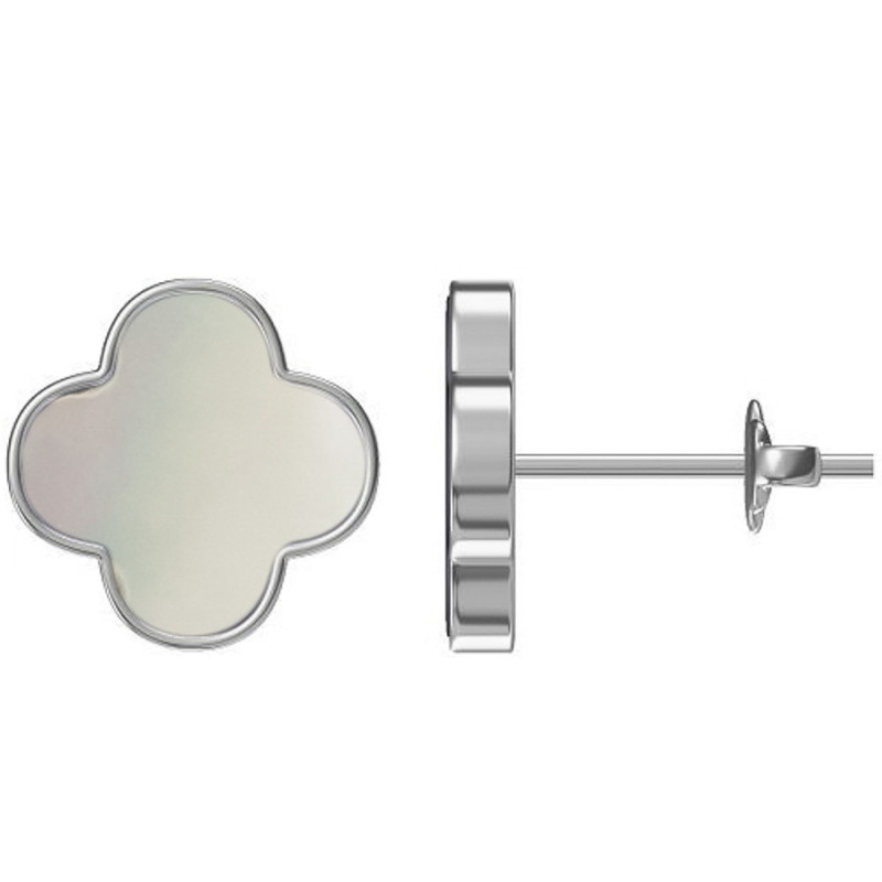 Ezüst fülbevaló - négylevelű lóhere, fehér  gyöngyház | Argento-ekszer.hu