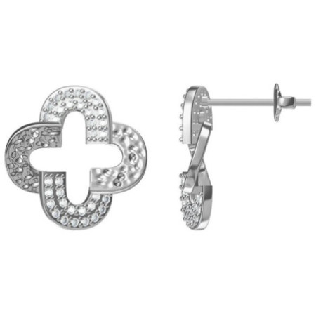 Ezüst fülbevaló - négylevelű lóhere, átlátszó kerek cirkóniák | Argento-ekszer.hu