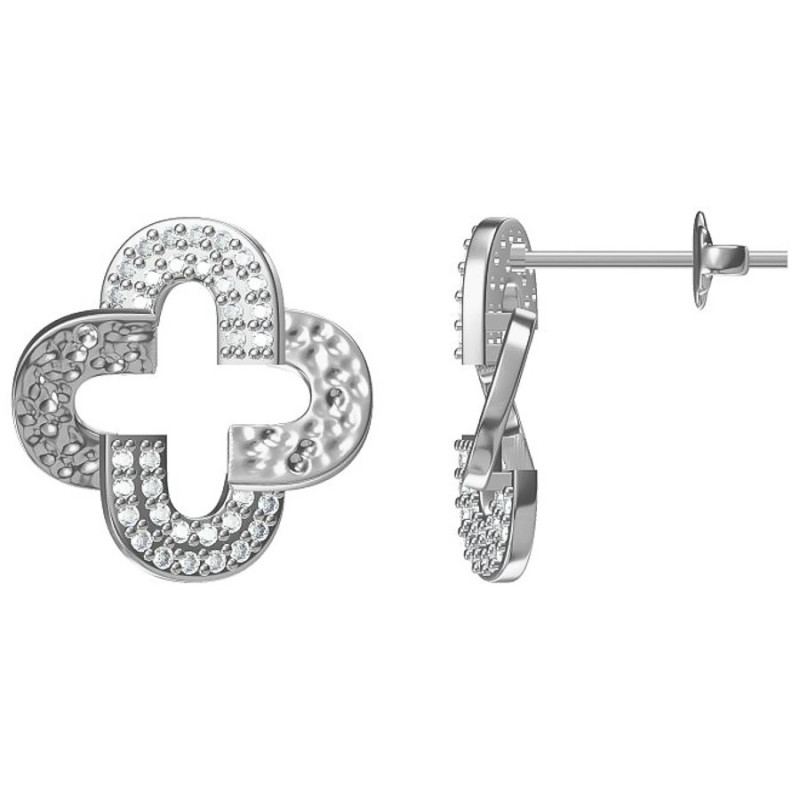 Ezüst fülbevaló - négylevelű lóhere, átlátszó kerek cirkóniák | Argento-ekszer.hu