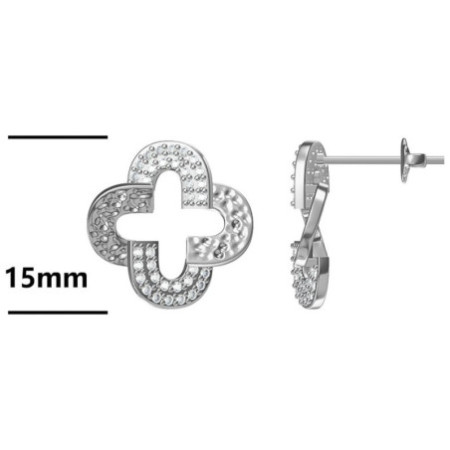 Ezüst fülbevaló - négylevelű lóhere, átlátszó kerek cirkóniák | Argento-ekszer.hu