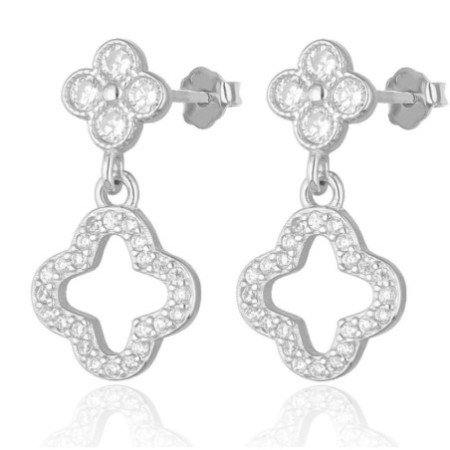 Ezüst fülbevaló - négylevelű lóhere, átlátszó kerek cirkóniák | Argento-ekszer.hu