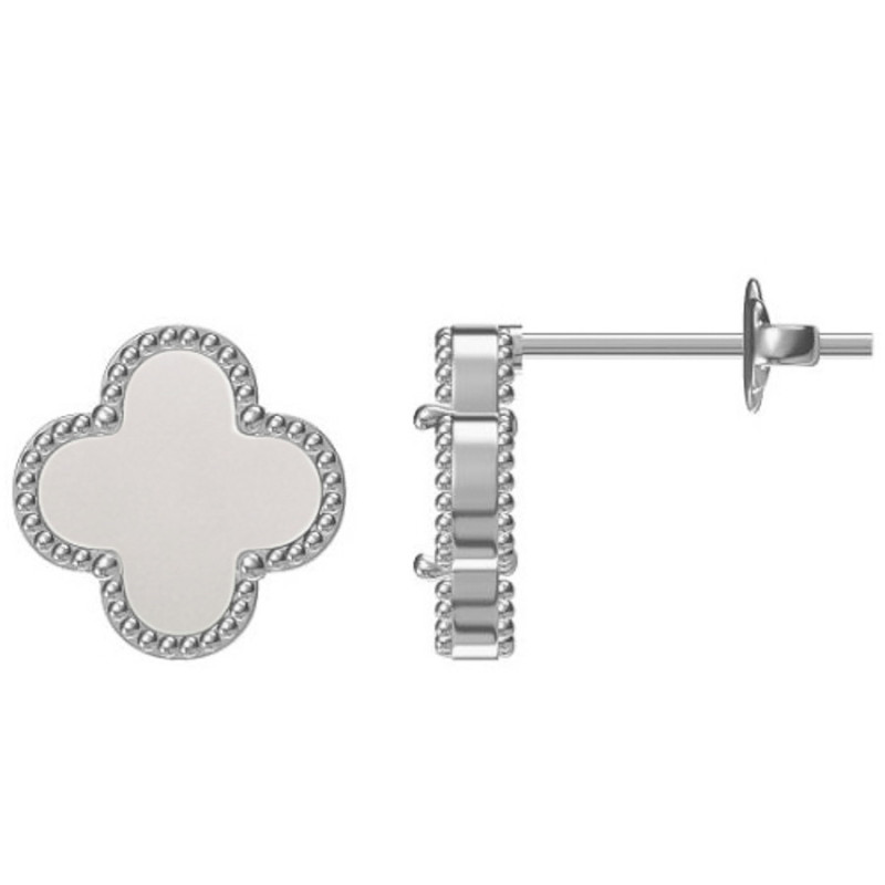 Ezüst fülbevaló - négylevelű lóhere, fehér  gyöngyház | Argento-ekszer.hu