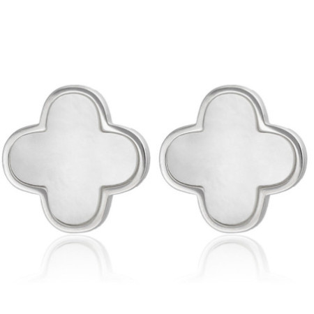 Ezüst fülbevaló - négylevelű lóhere, fehér  gyöngyház | Argento-ekszer.hu