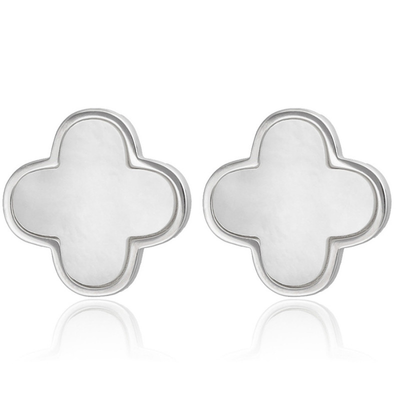 Ezüst fülbevaló - négylevelű lóhere, fehér  gyöngyház | Argento-ekszer.hu