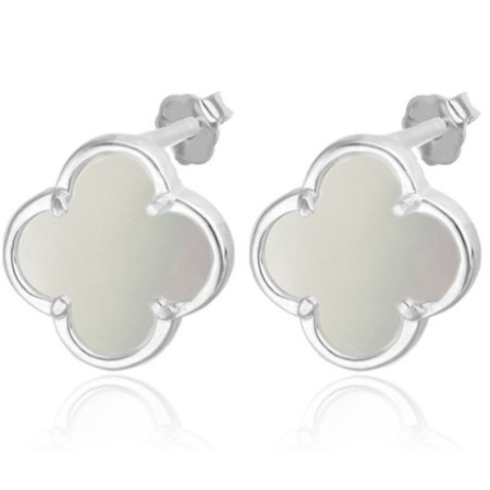 Ezüst fülbevaló - négylevelű lóhere, fehér  gyöngyház | Argento-ekszer.hu