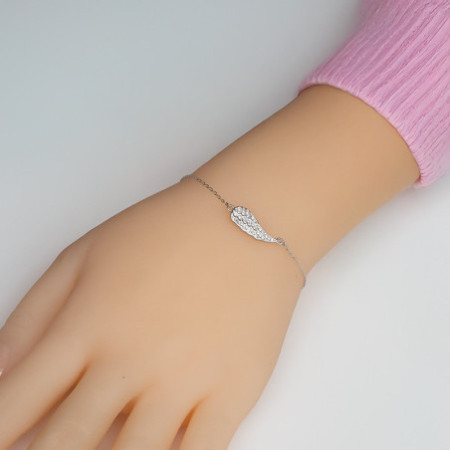 Ezüst karkötő - angyalszárny, Rolo minta, átlátszó kerek cirkóniák, hossza 16 - 19 cm | Argento-ekszer.hu