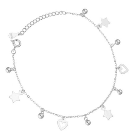 Ezüst karkötő - szív, golyó, csillag, Rolo minta, hossza 17 - 19 cm | Argento-ekszer.hu