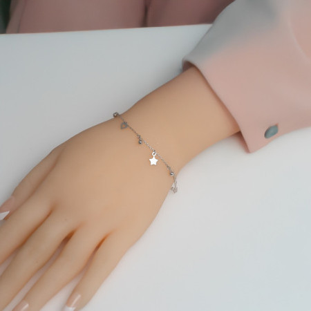 Ezüst karkötő - szív, golyó, csillag, Rolo minta, hossza 17 - 19 cm | Argento-ekszer.hu