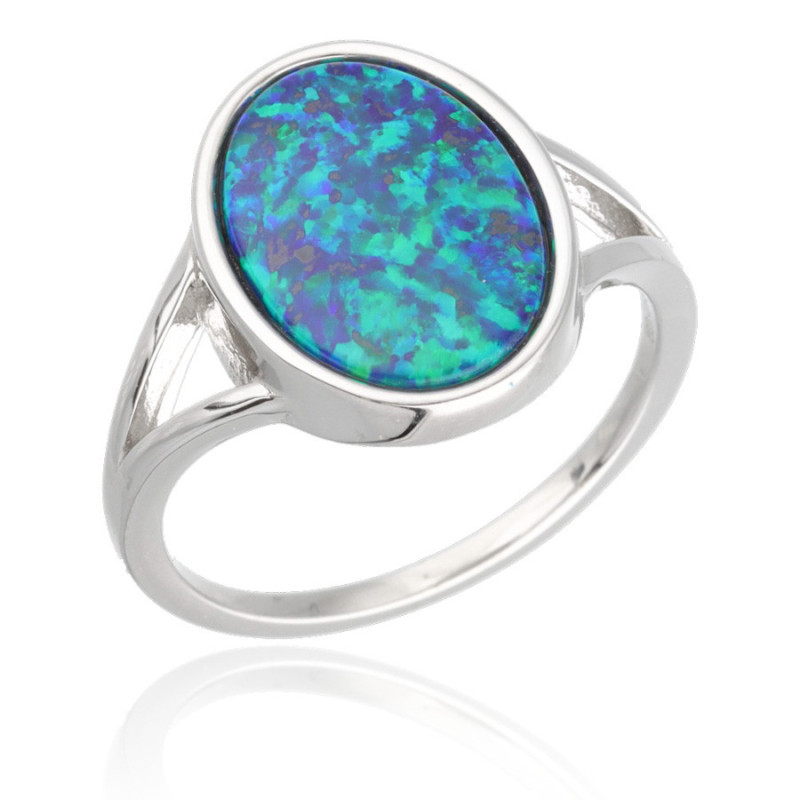 Ezüst gyűrű - zöld ovális szintetikus opál | Argento-ekszer.hu