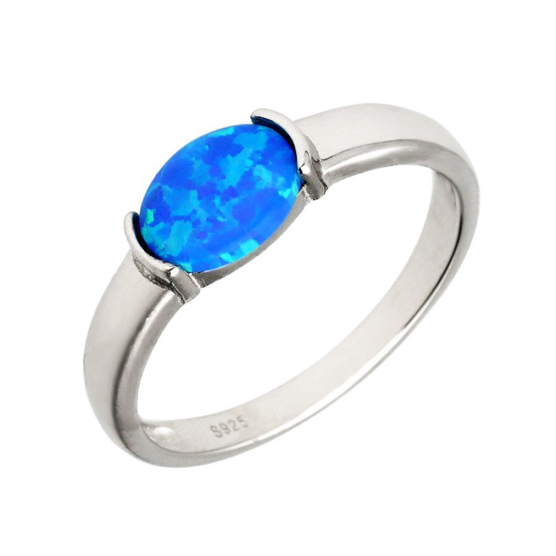 Ezüst gyűrű - kék ovális szintetikus opál | Argento-ekszer.hu