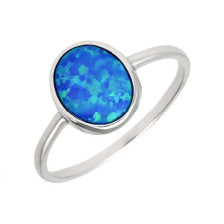 Ezüst gyűrű - kék ovális szintetikus opál | Argento-ekszer.hu