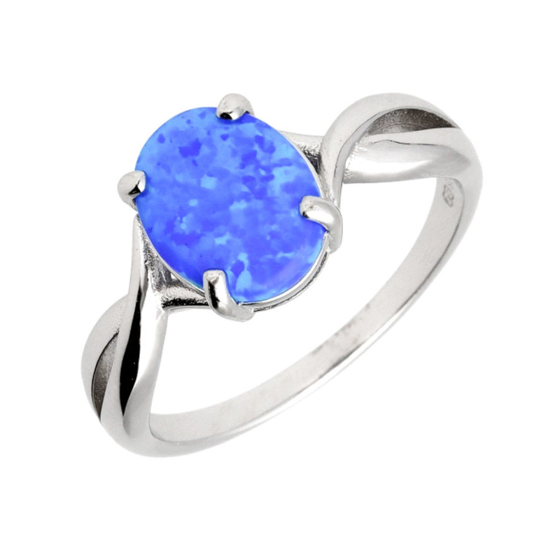 Ezüst gyűrű - kék ovális szintetikus opál | Argento-ekszer.hu