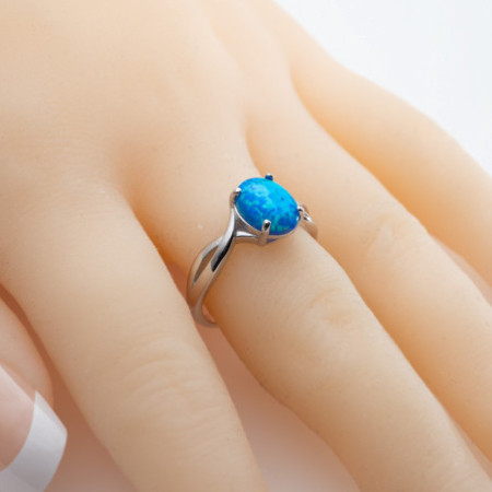 Ezüst gyűrű - kék ovális szintetikus opál | Argento-ekszer.hu