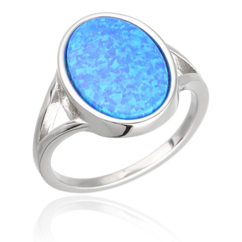 Ezüst gyűrű - kék ovális szintetikus opál | Argento-ekszer.hu