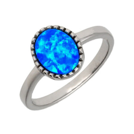 Ezüst gyűrű - kék ovális szintetikus opál | Argento-ekszer.hu