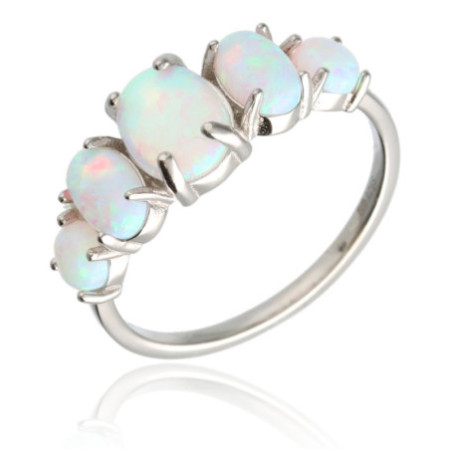 Ezüst gyűrű - fehér ovális szintetikus opálok | Argento-ekszer.hu