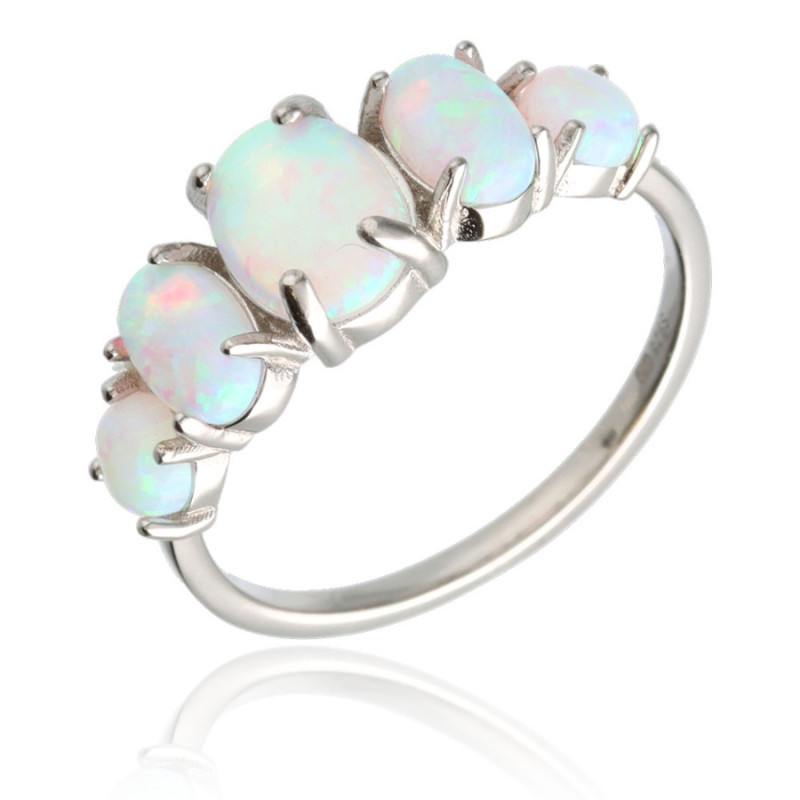 Ezüst gyűrű - fehér ovális szintetikus opálok | Argento-ekszer.hu