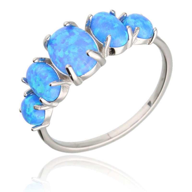 Ezüst gyűrű - kék ovális szintetikus opálok | Argento-ekszer.hu