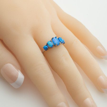 Ezüst gyűrű - kék ovális szintetikus opálok | Argento-ekszer.hu