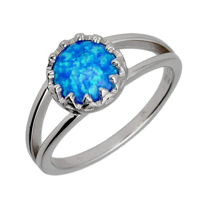Ezüst gyűrű - kék kerek szintetikus opál | Argento-ekszer.hu