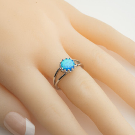 Ezüst gyűrű - kék kerek szintetikus opál | Argento-ekszer.hu