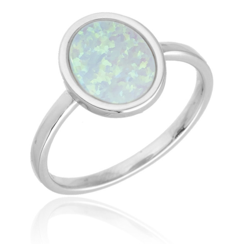 Ezüst gyűrű - fehér ovális szintetikus opál | Argento-ekszer.hu