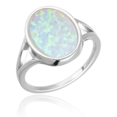 Ezüst gyűrű - fehér ovális szintetikus opál | Argento-ekszer.hu