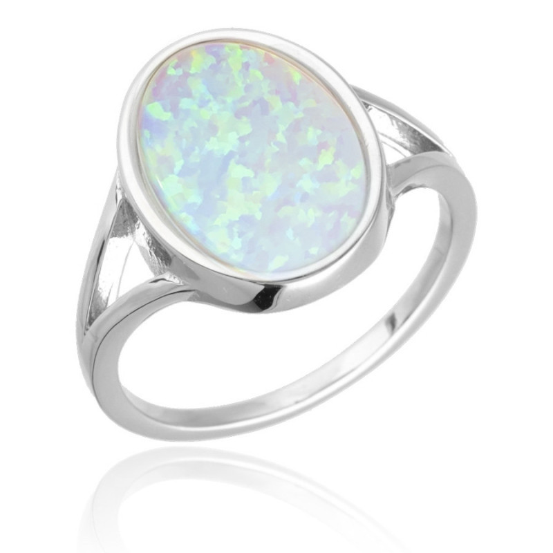 Ezüst gyűrű - fehér ovális szintetikus opál | Argento-ekszer.hu